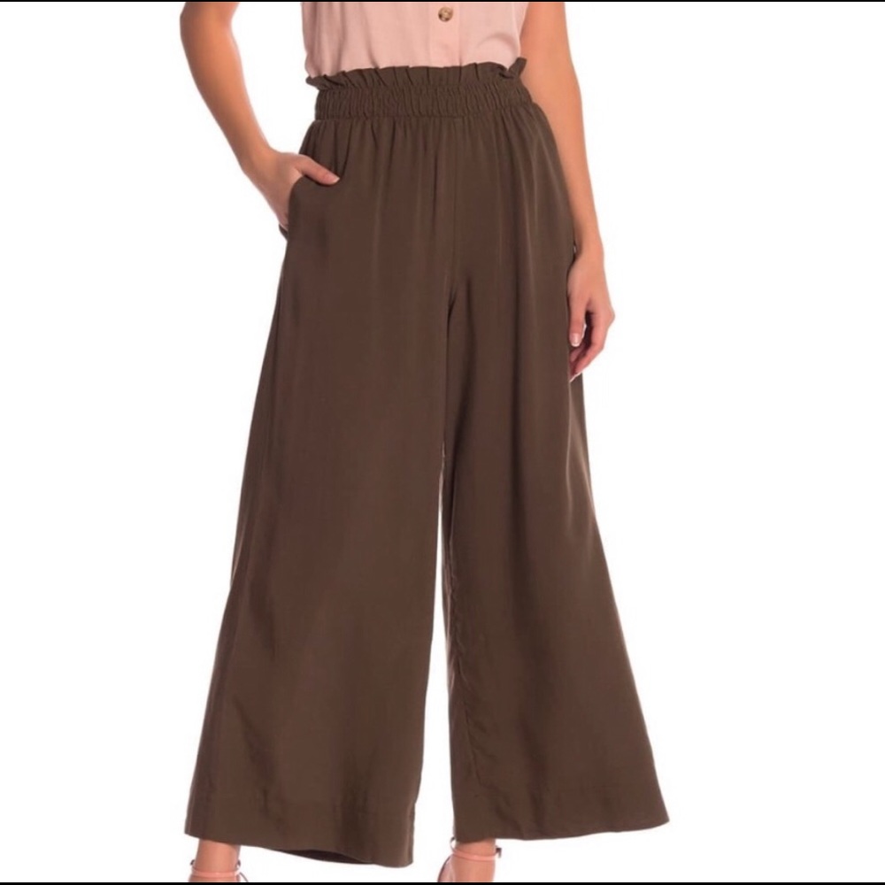🌴ELODIE Olive Green High Rise Wide Leg Pants